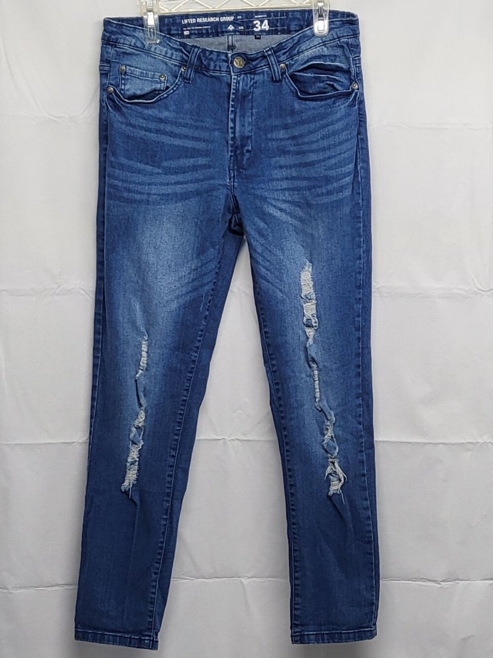 LRG Mens Jeans Skinny Lifted Research Group 34 X 30 Stretch Distressed Whisker